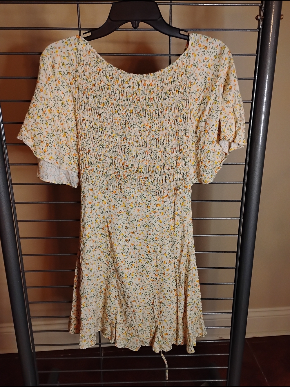 Free People Yellow Floral Shirred Mini Dress
